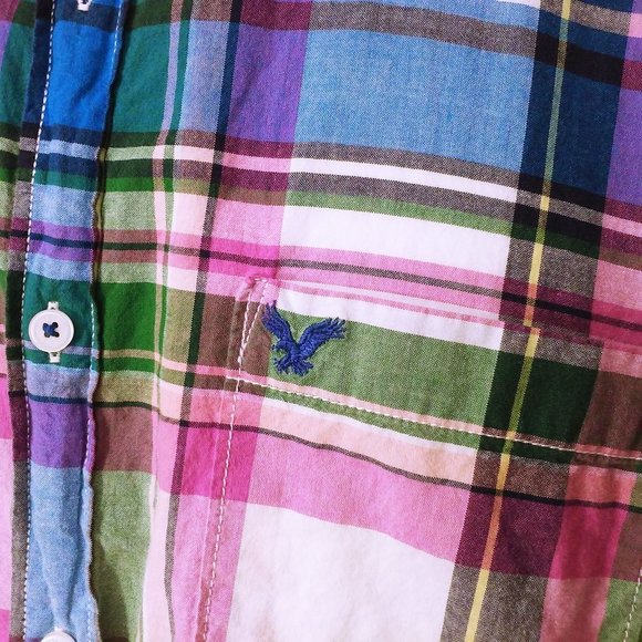 Lot of 2 Tops American Eagle Plaid Vintage Fit XL Button-Down LSL Pockets Cotton - Picture 6 of 12